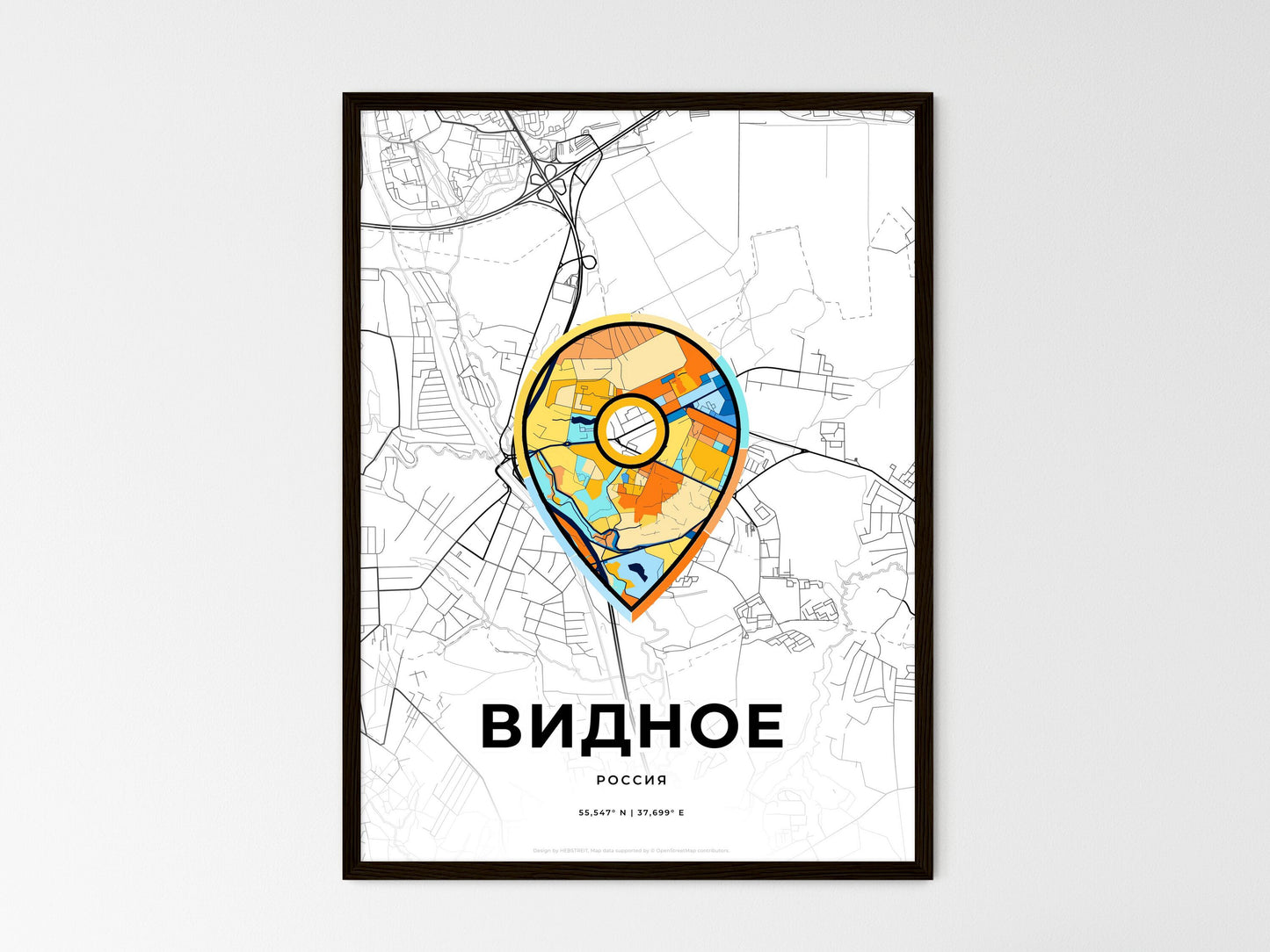 Vidnoye Russia wedding art map with pointer icon