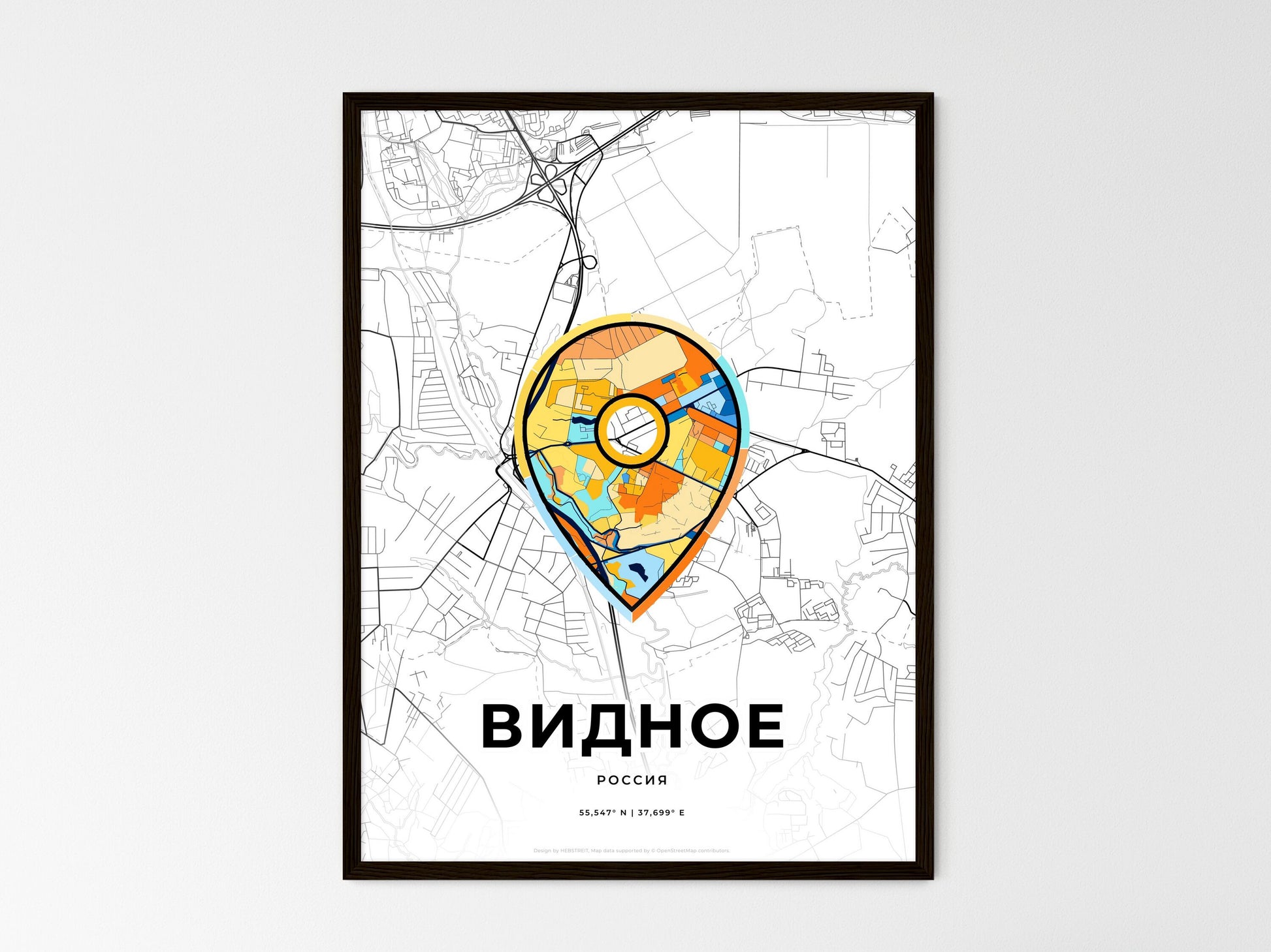 Vidnoye Russia wedding art map with pointer icon