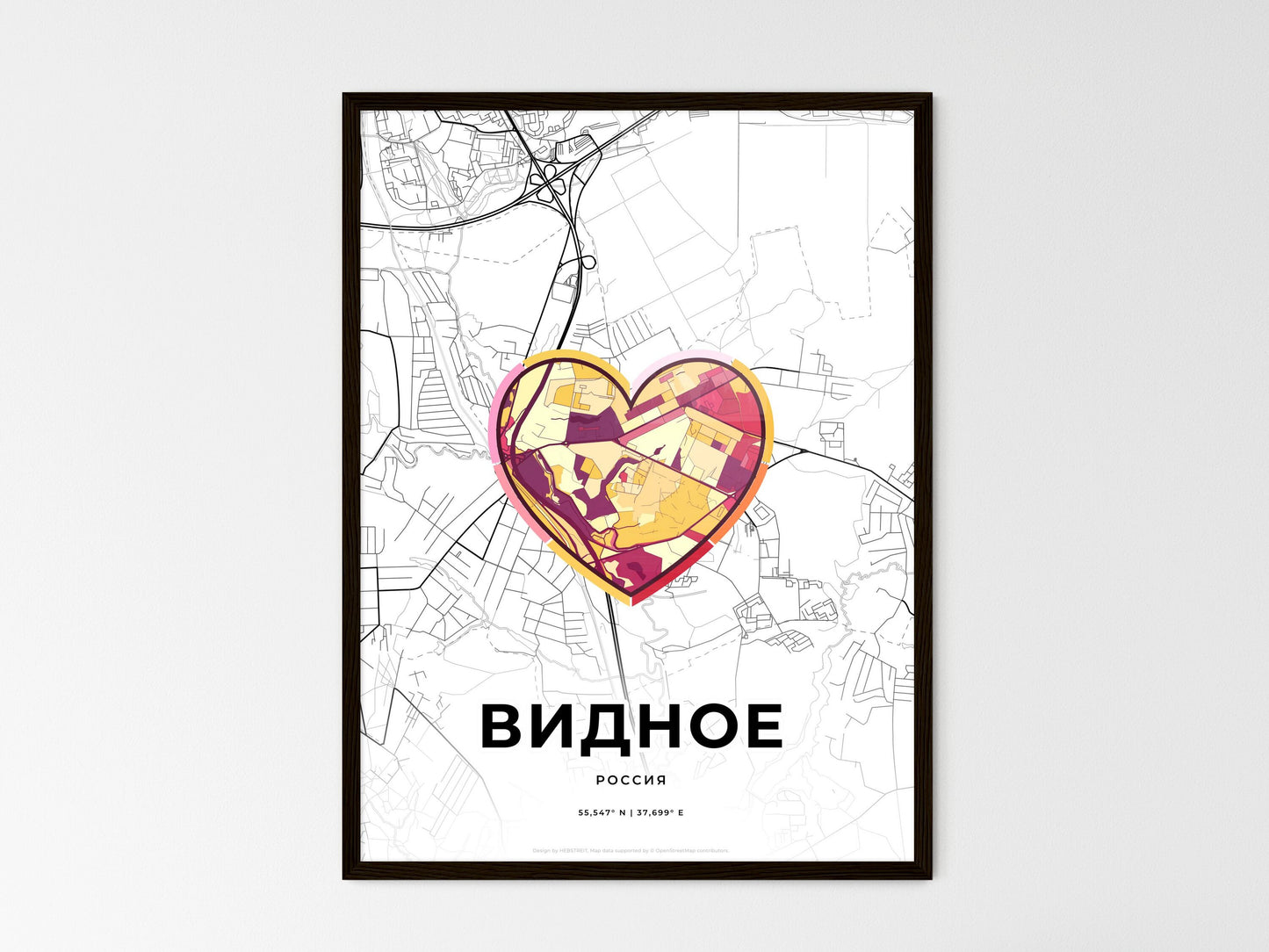 Vidnoye Russia wedding art map with heart icon