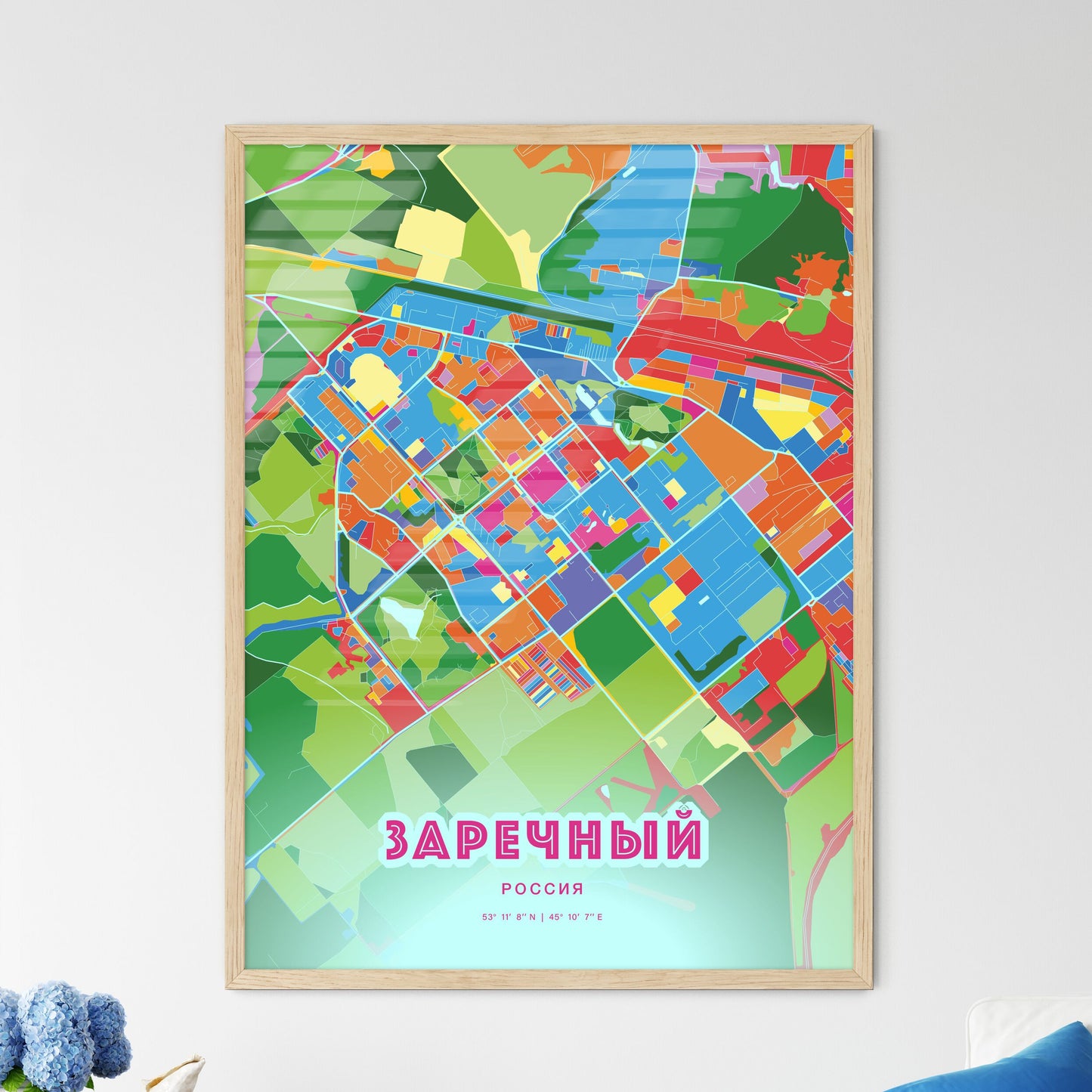 Colorful ZARECHNY RUSSIA Fine Art Map Crazy Colors