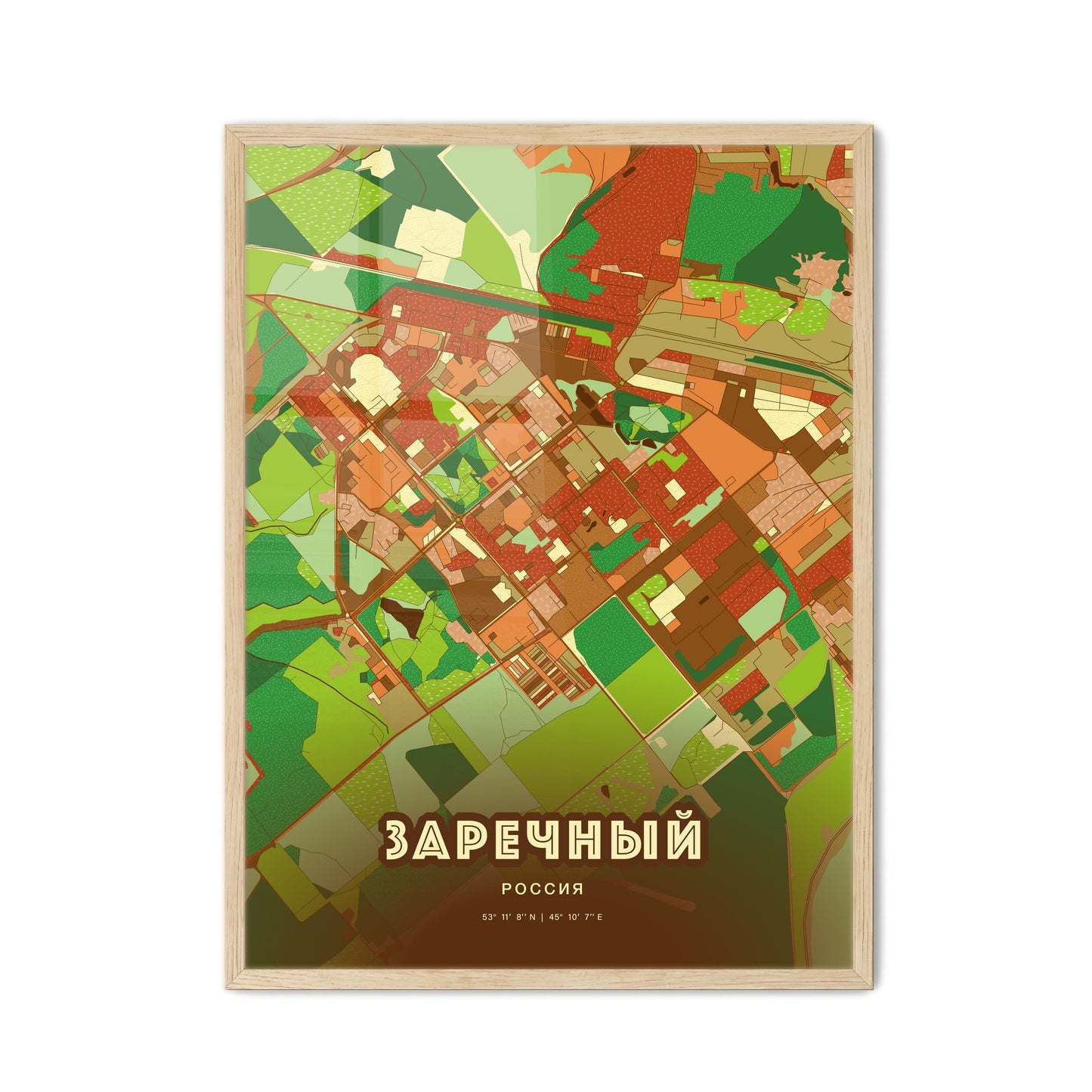 Colorful ZARECHNY RUSSIA Fine Art Map Farmhouse