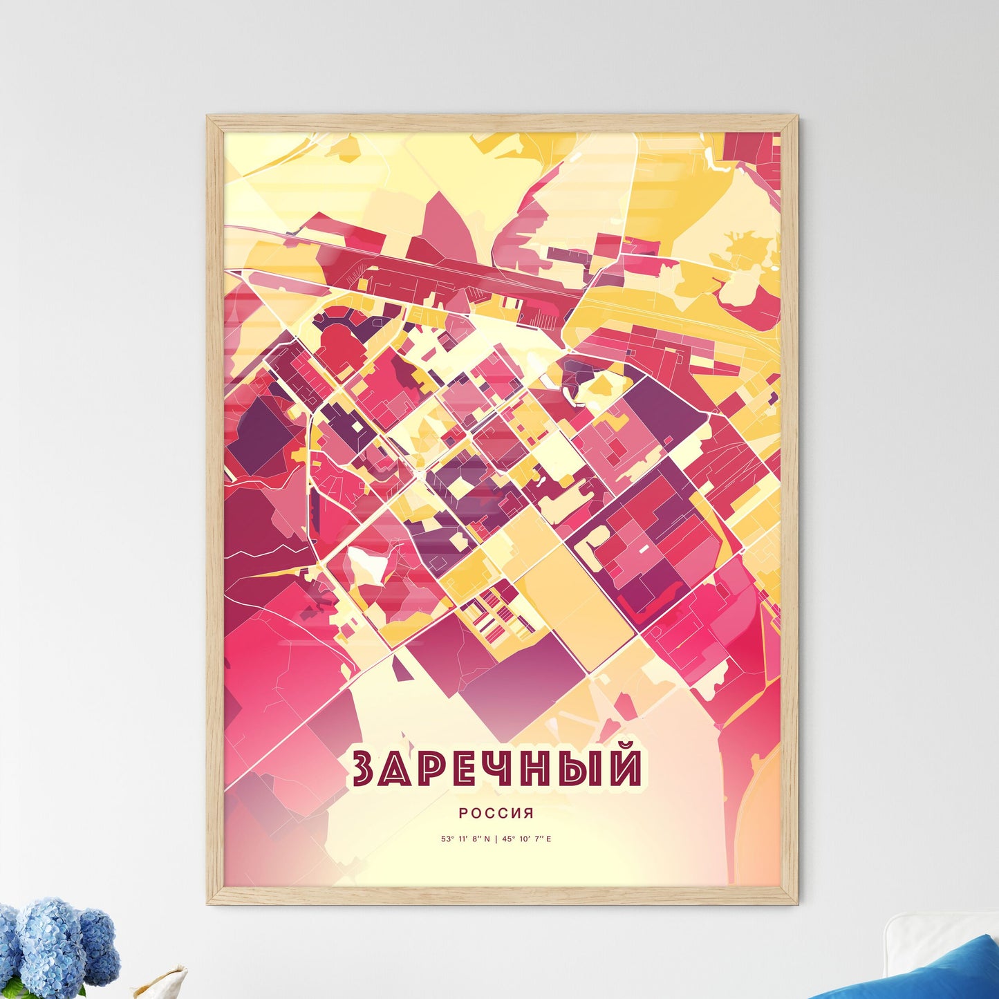 Colorful ZARECHNY RUSSIA Fine Art Map Hot Red