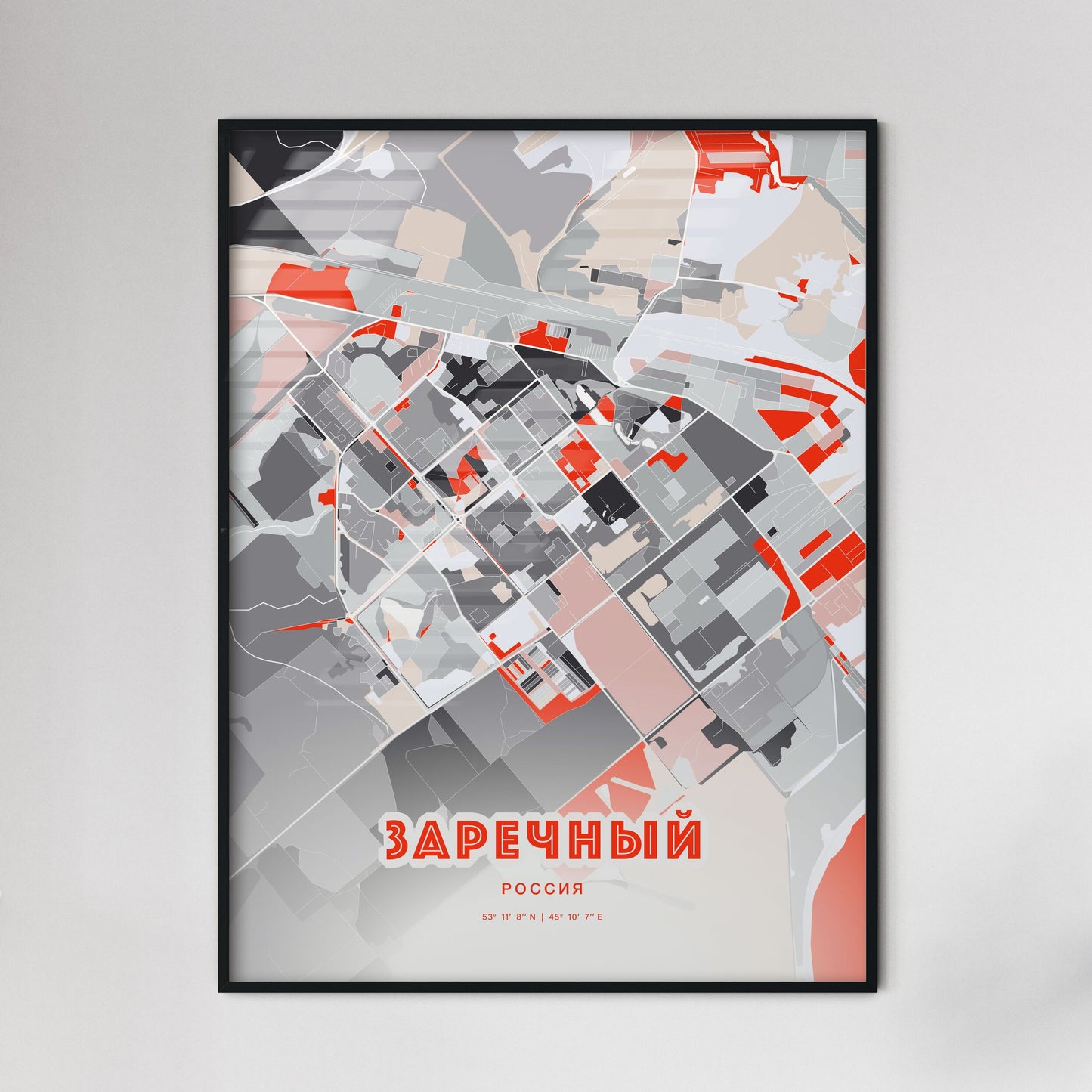 Colorful ZARECHNY RUSSIA Fine Art Map Modern