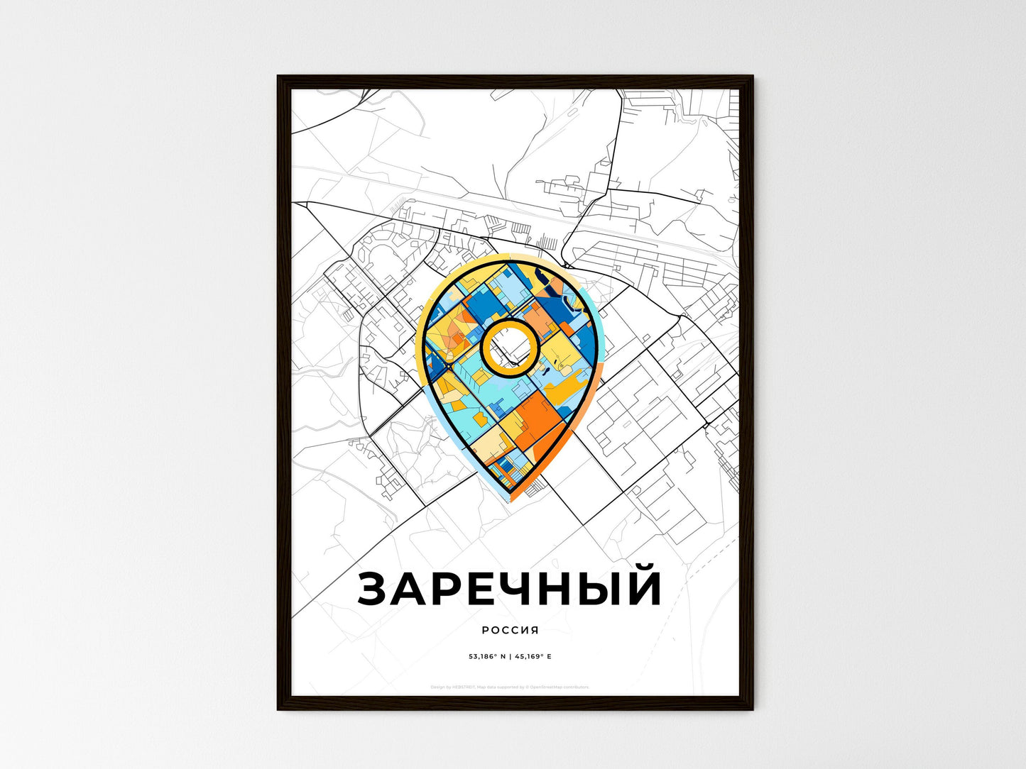 Zarechny Russia wedding art map with pointer icon