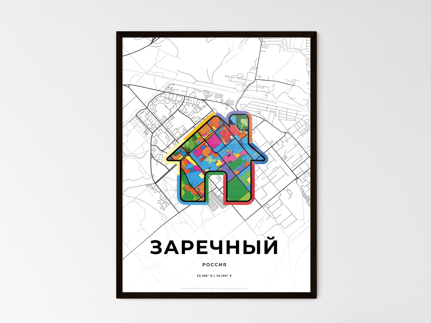Zarechny Russia wedding art map with home icon