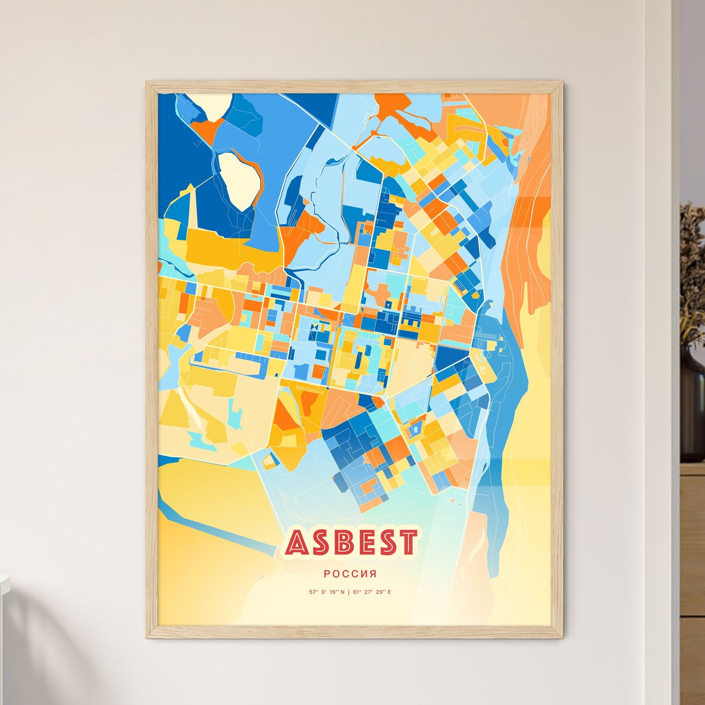 Colorful ASBEST RUSSIA Fine Art Map Blue Orange