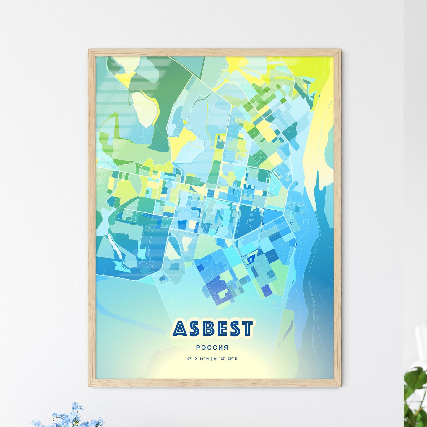 Colorful ASBEST RUSSIA Fine Art Map Cool Blue