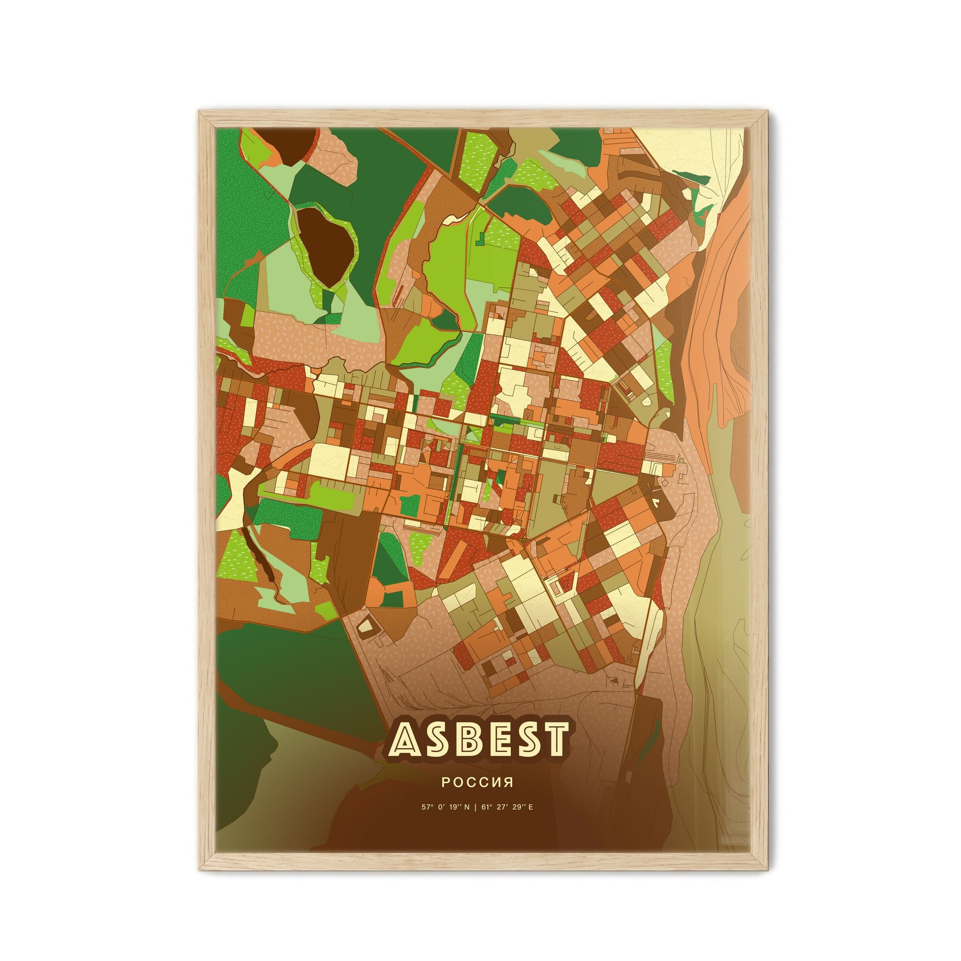 Colorful ASBEST RUSSIA Fine Art Map Farmhouse