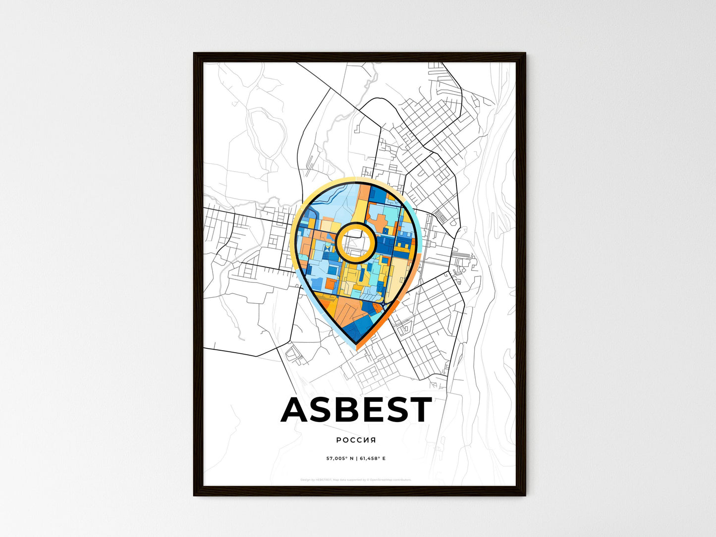 Asbest Russia wedding art map with pointer icon