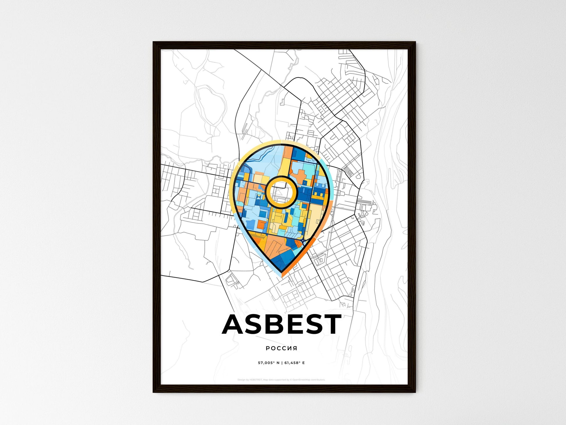 Asbest Russia wedding art map with pointer icon