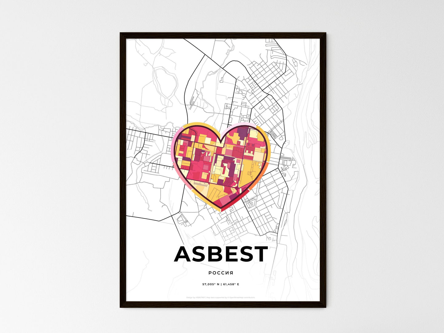 Asbest Russia wedding art map with heart icon