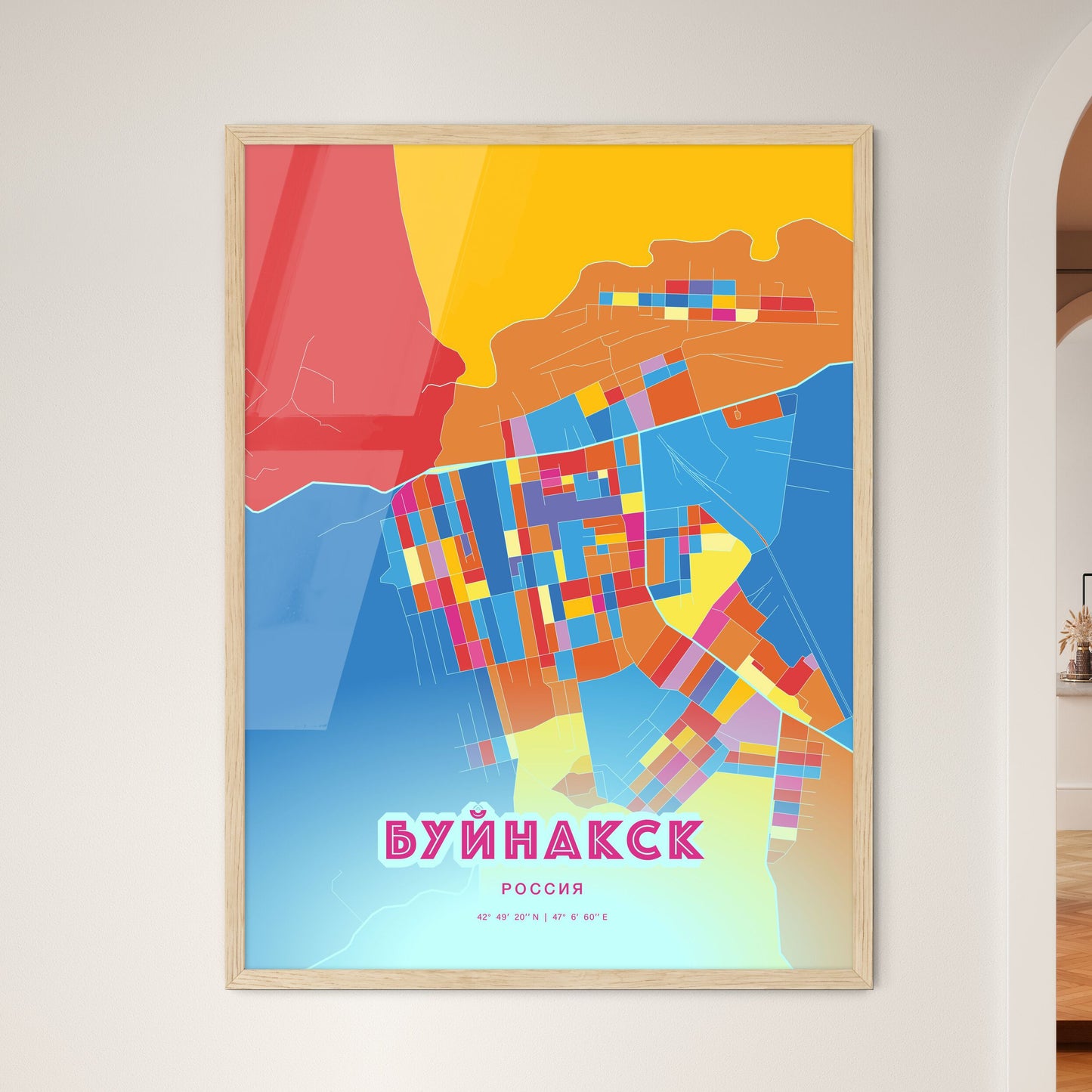 Colorful BUYNAKSK RUSSIA Fine Art Map Crazy Colors