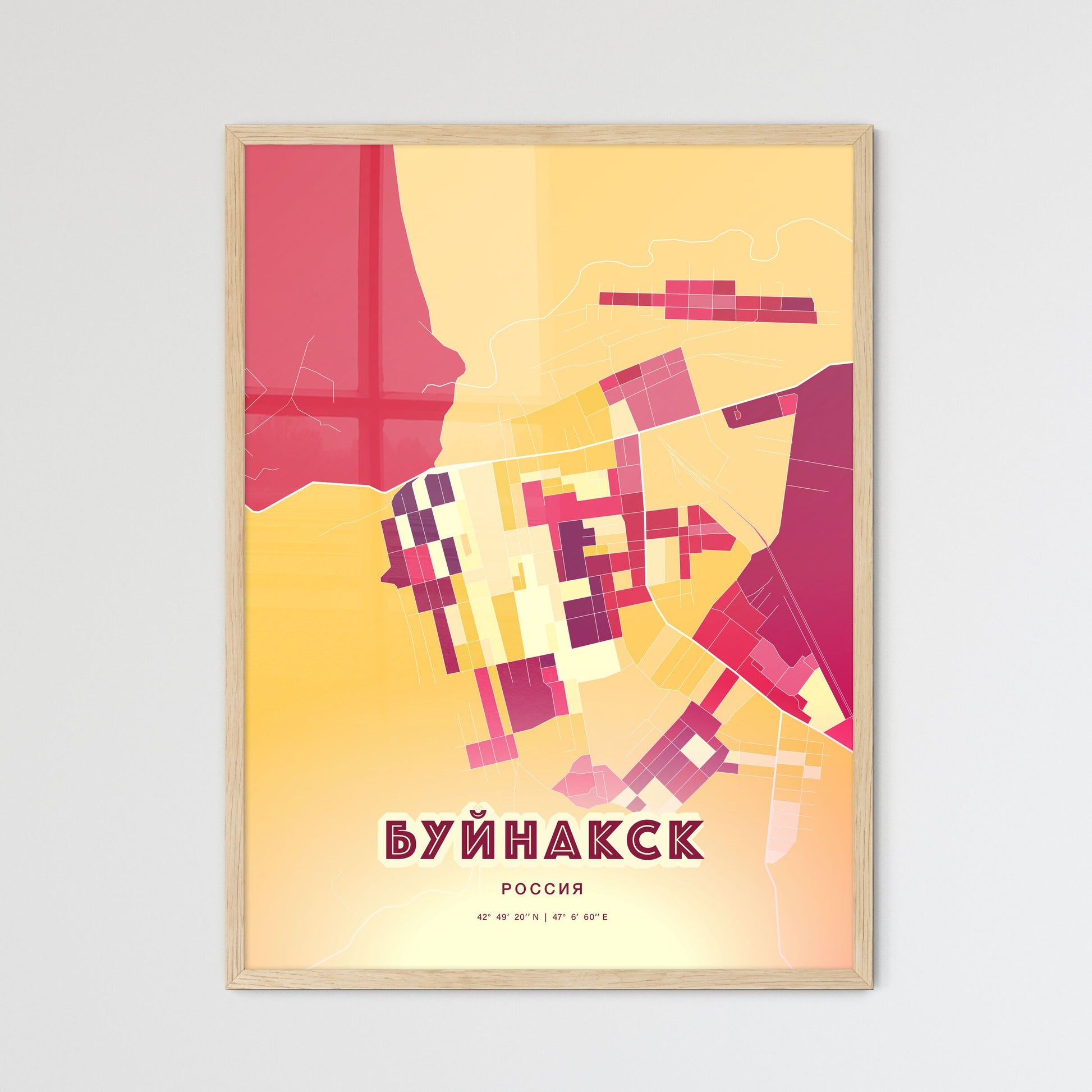 Colorful BUYNAKSK RUSSIA Fine Art Map Hot Red