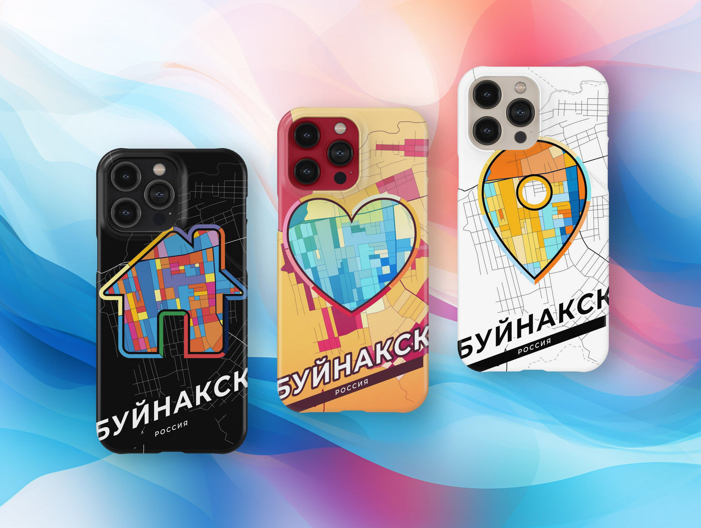 Buynaksk Russia slim phone case with colorful icon. Birthday, wedding or housewarming gift. Couple match cases.