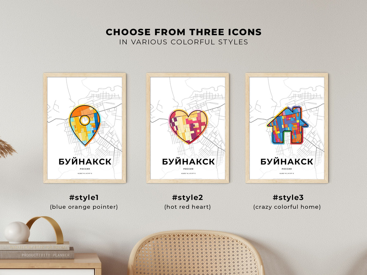 Buynaksk Russia maps with colorful icons