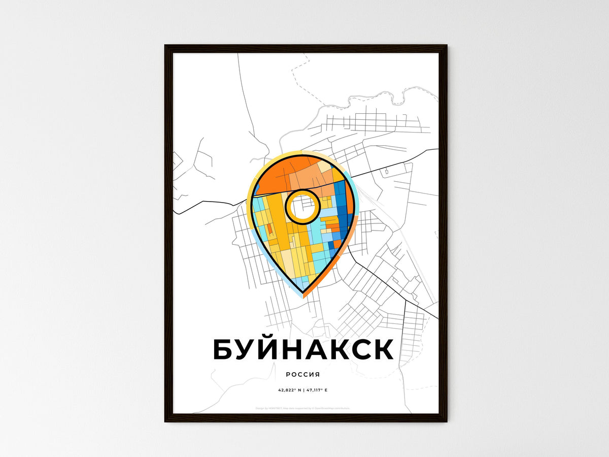Buynaksk Russia wedding art map with pointer icon