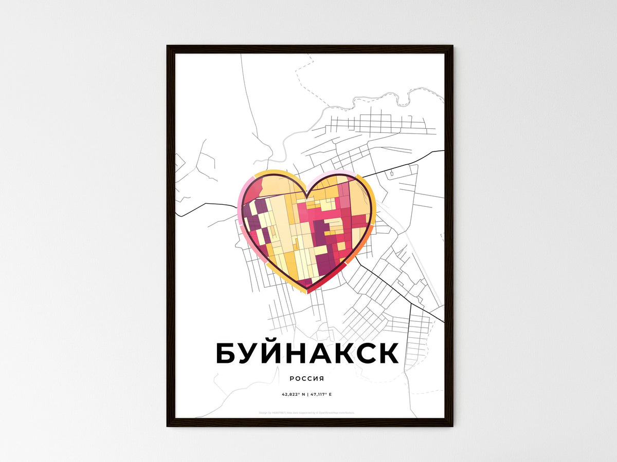 Buynaksk Russia wedding art map with heart icon
