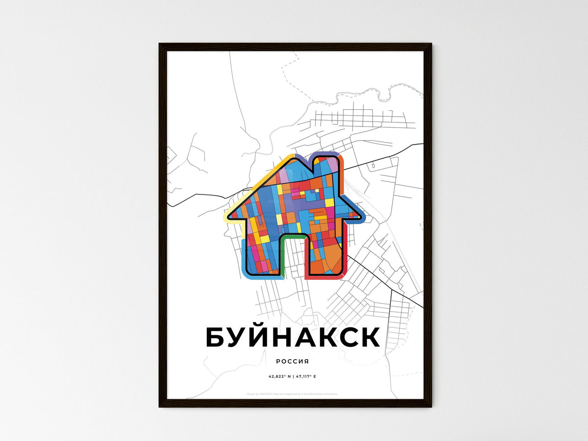 Buynaksk Russia wedding art map with home icon