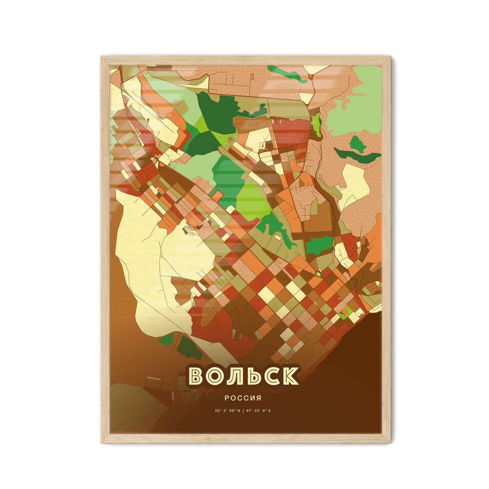 Colorful VOLSK RUSSIA Fine Art Map Farmhouse