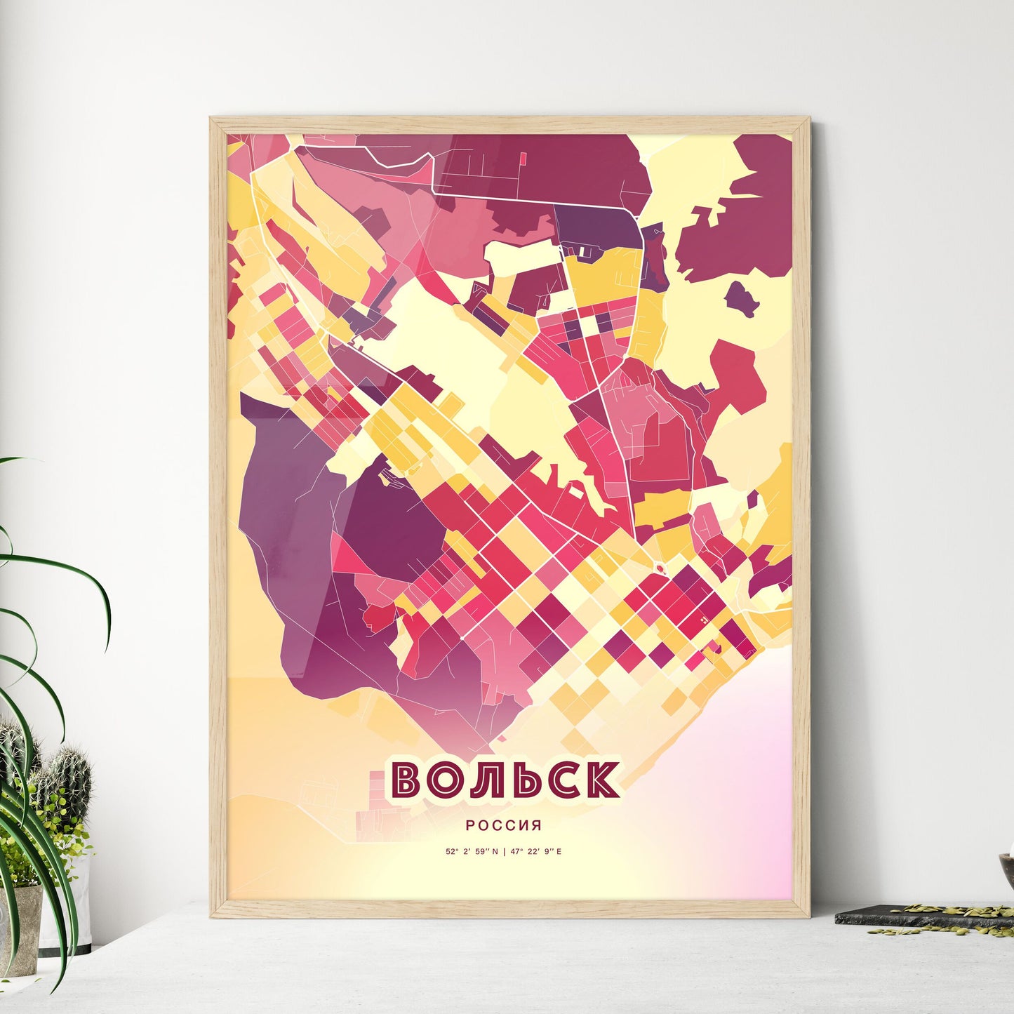 Colorful VOLSK RUSSIA Fine Art Map Hot Red