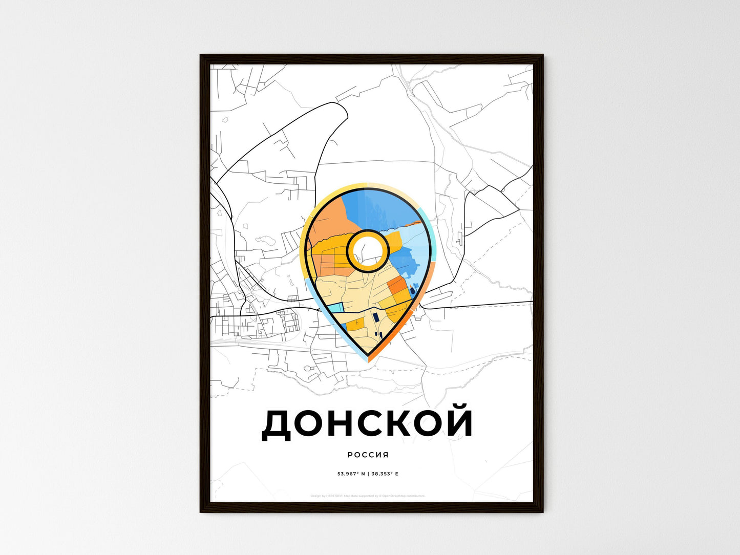 Donskoy Russia wedding art map with pointer icon