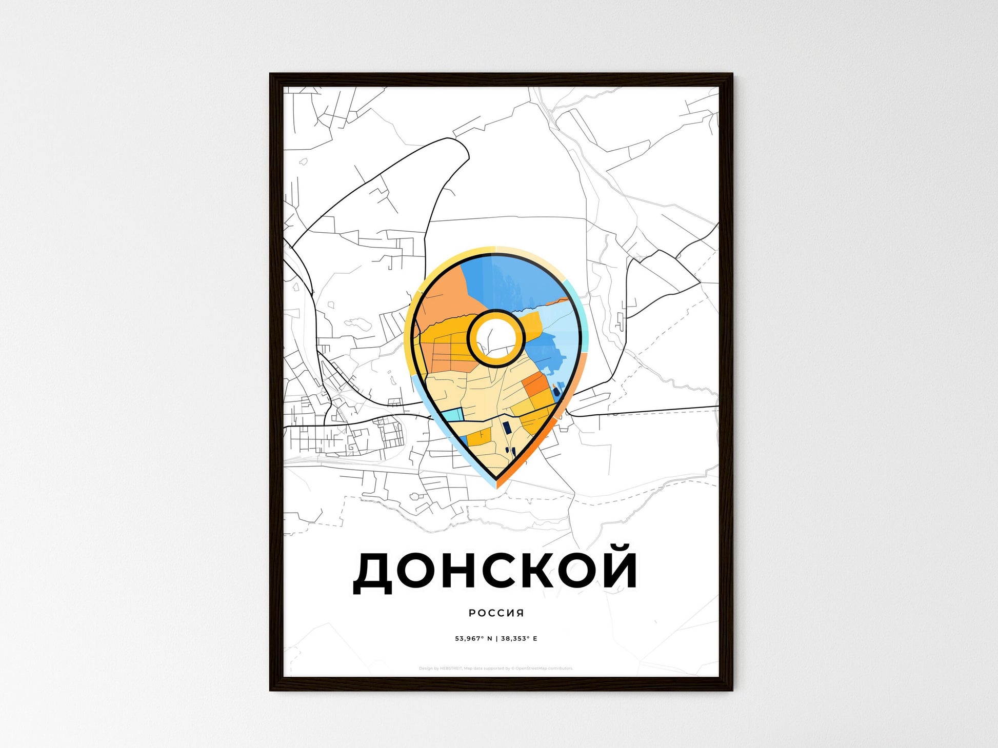 Donskoy Russia wedding art map with pointer icon