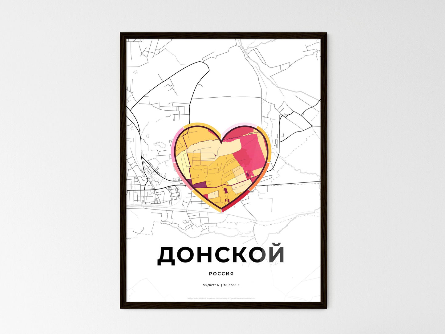 Donskoy Russia wedding art map with heart icon