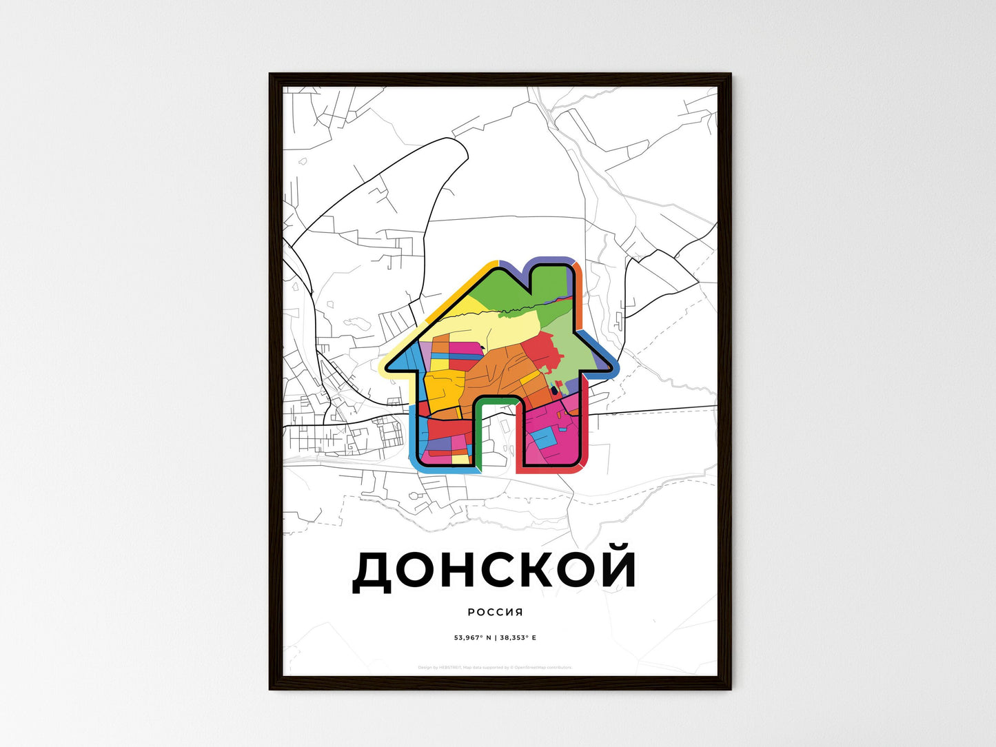 Donskoy Russia wedding art map with home icon