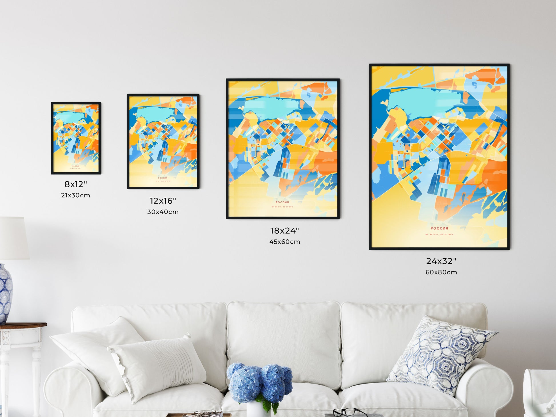 Colorful LENINOGORSK RUSSIA Fine Art Map Blue Orange