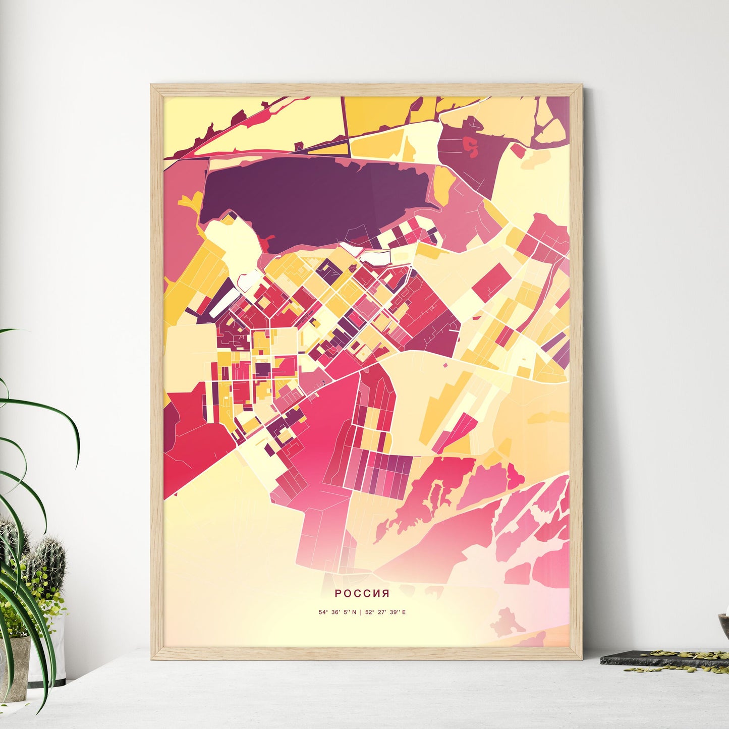 Colorful LENINOGORSK RUSSIA Fine Art Map Hot Red