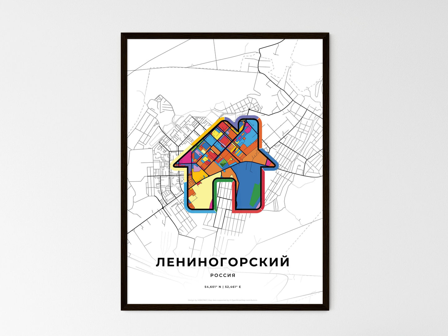 Leninogorsk Russia wedding art map with home icon