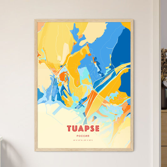 Colorful TUAPSE RUSSIA Fine Art Map Blue Orange