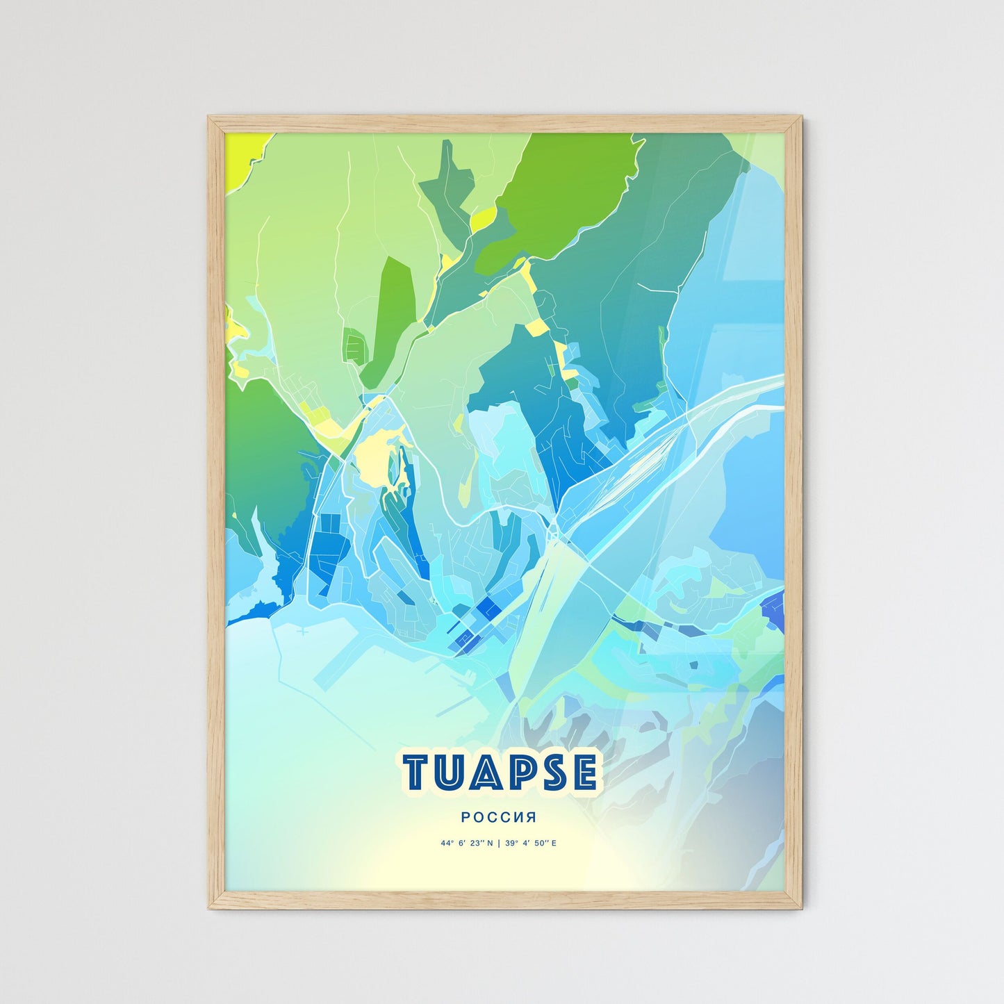 Colorful TUAPSE RUSSIA Fine Art Map Cool Blue