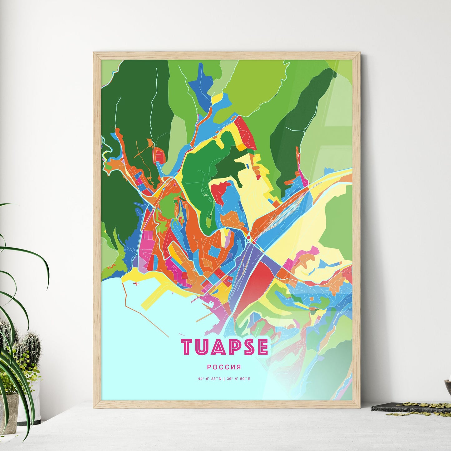 Colorful TUAPSE RUSSIA Fine Art Map Crazy Colors