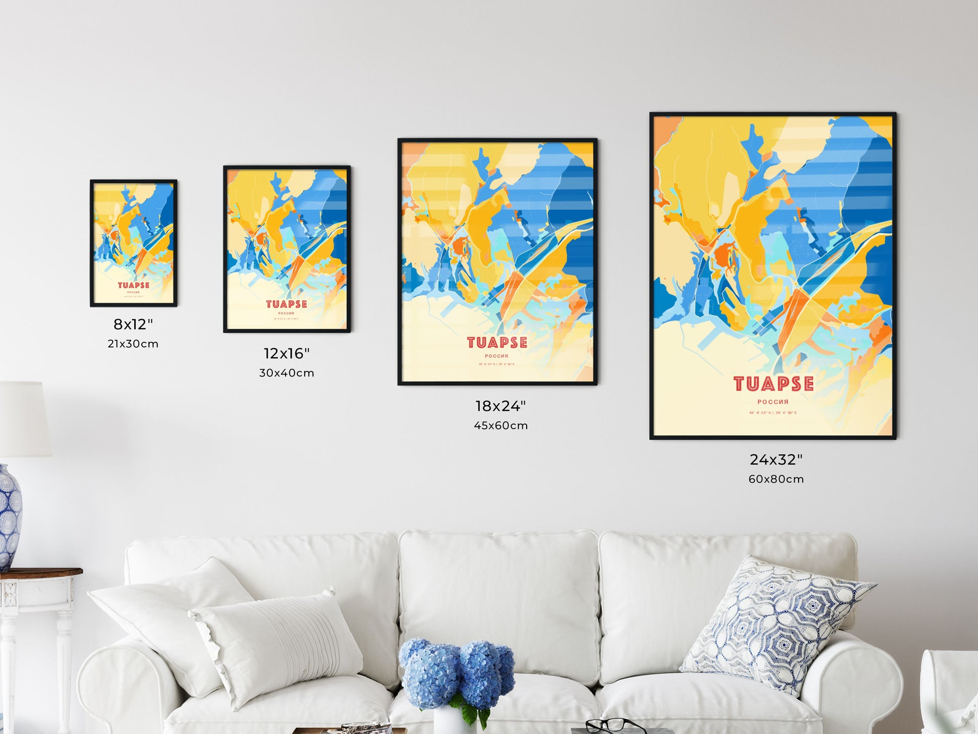 Colorful TUAPSE RUSSIA Fine Art Map Blue Orange