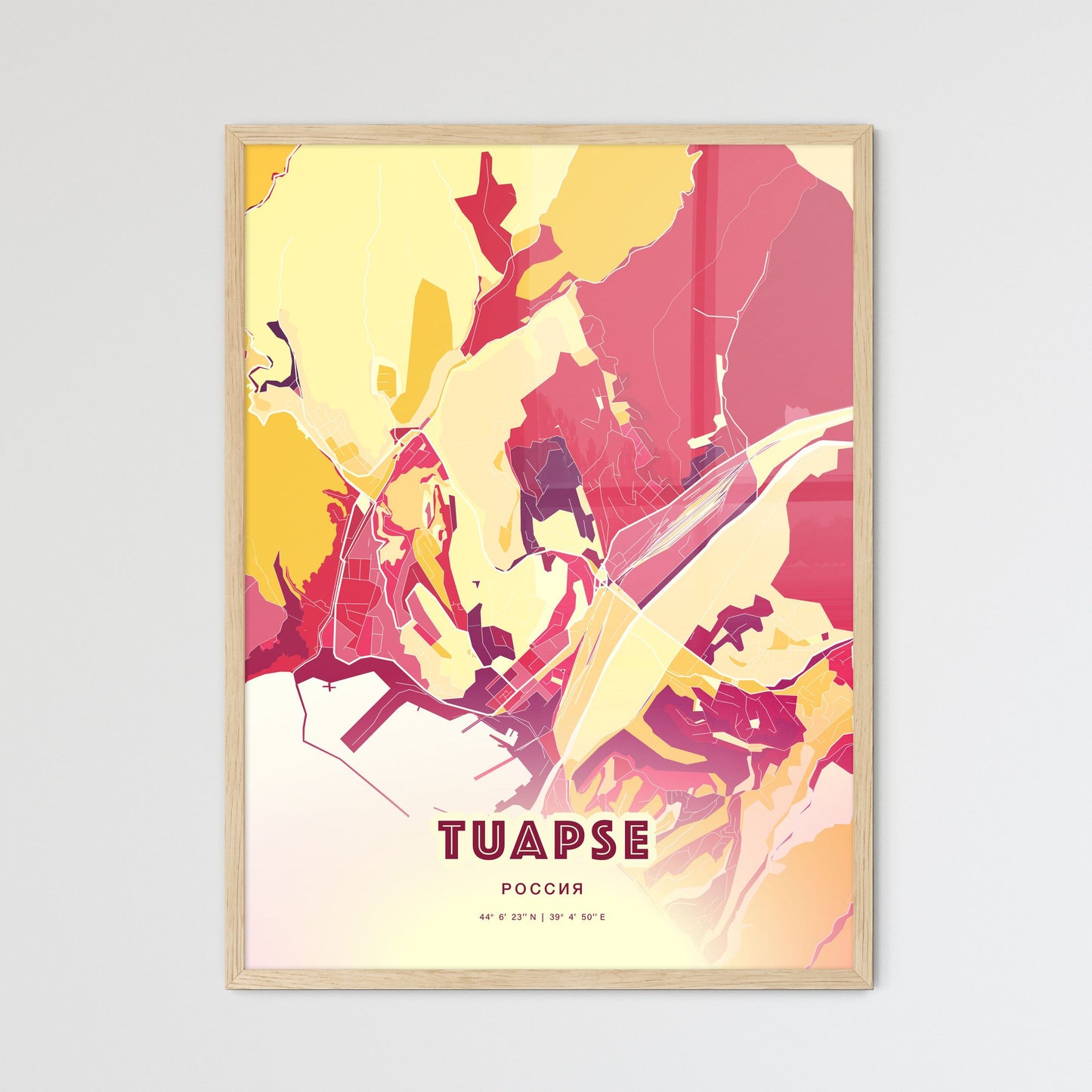 Colorful TUAPSE RUSSIA Fine Art Map Hot Red