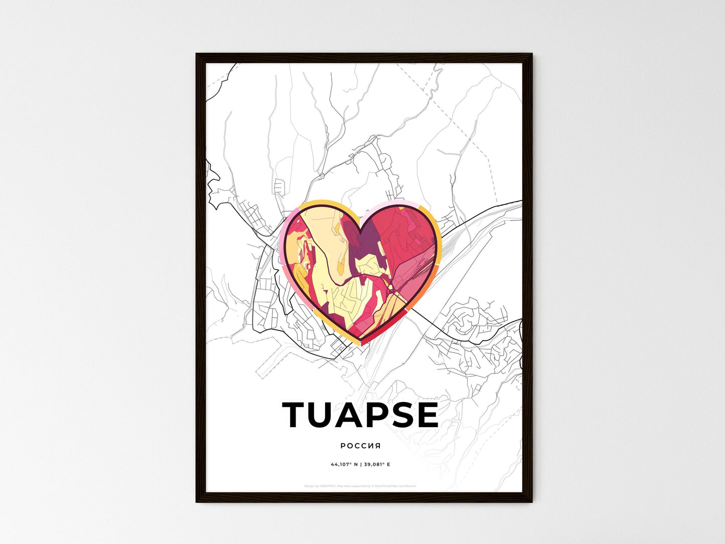 Tuapse Russia wedding art map with heart icon