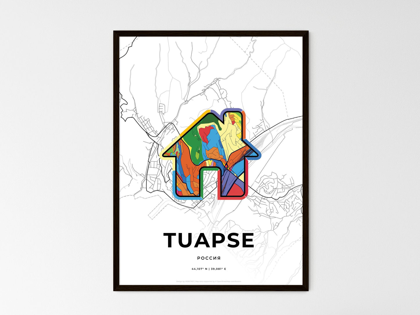 Tuapse Russia wedding art map with home icon