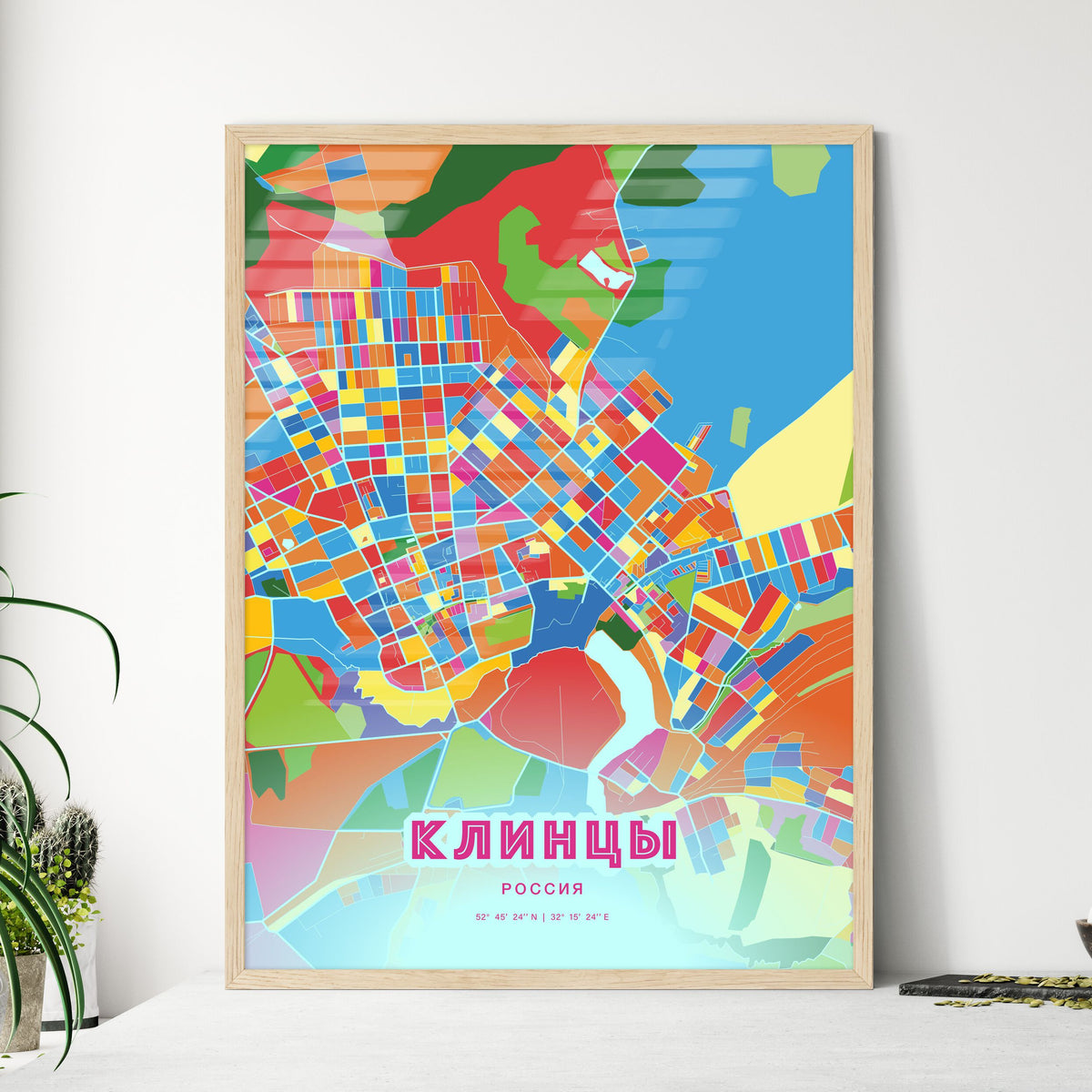 Colorful KLINTSY RUSSIA Fine Art Map Crazy Colors