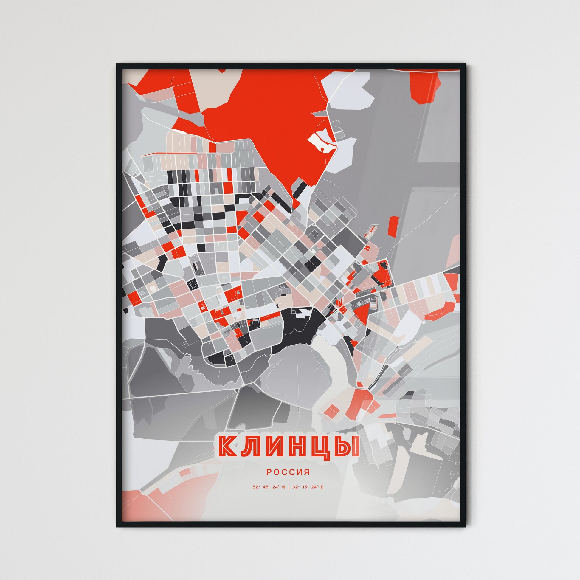 Colorful KLINTSY RUSSIA Fine Art Map Modern