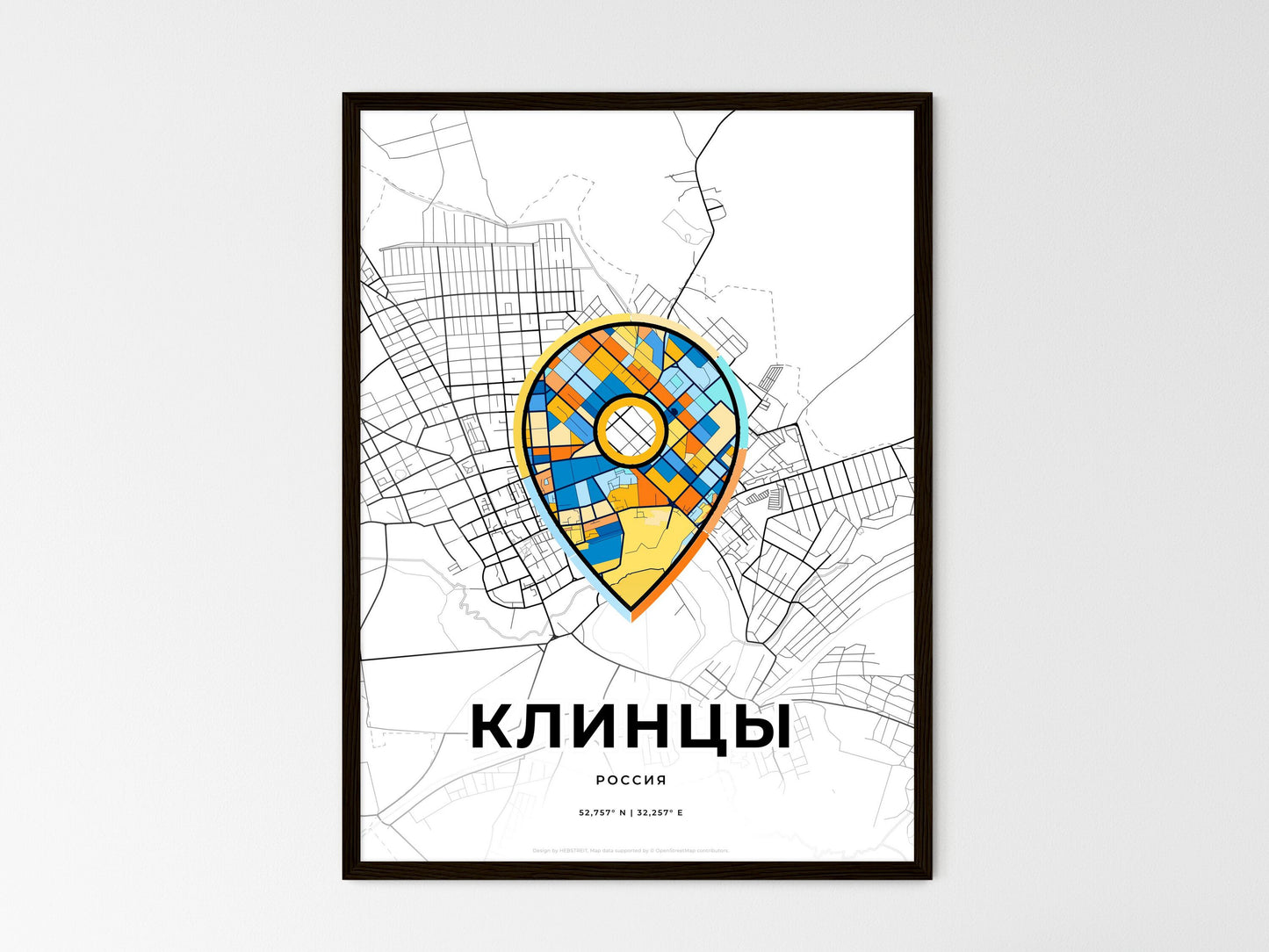 Klintsy Russia wedding art map with pointer icon