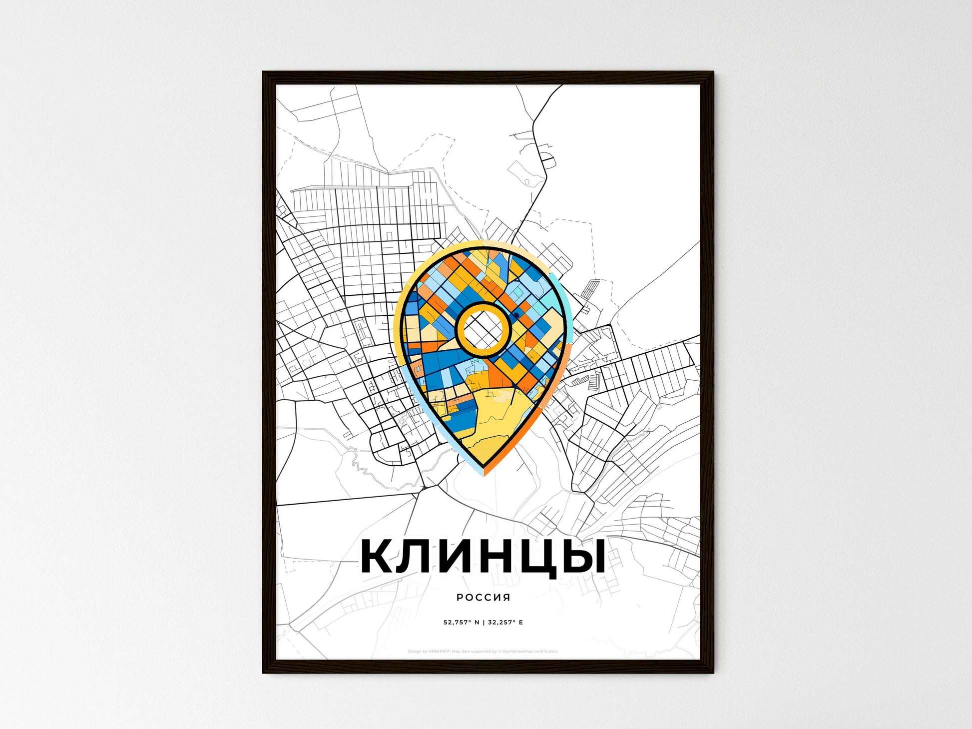 Klintsy Russia wedding art map with pointer icon