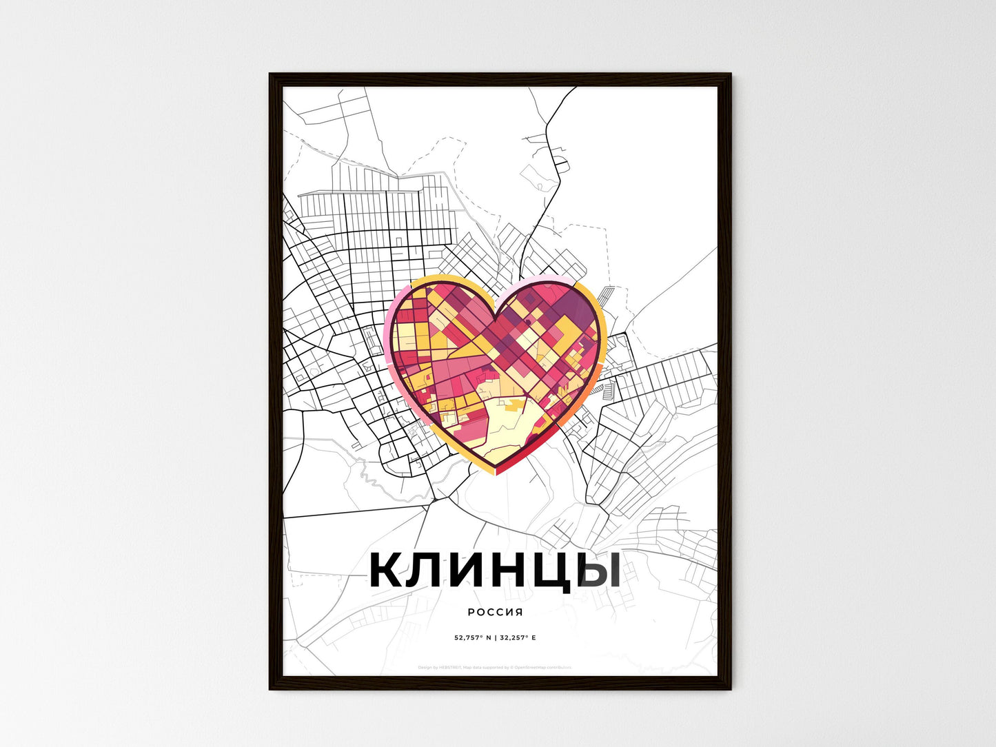 Klintsy Russia wedding art map with heart icon