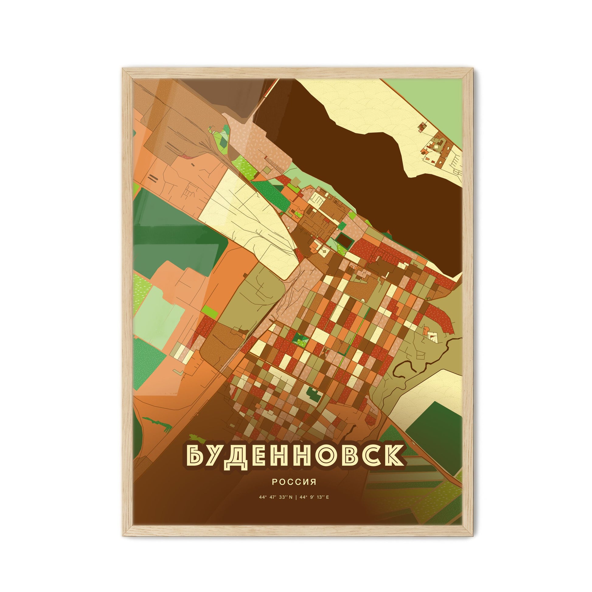 Colorful BUDYONNOVSK RUSSIA Fine Art Map Farmhouse