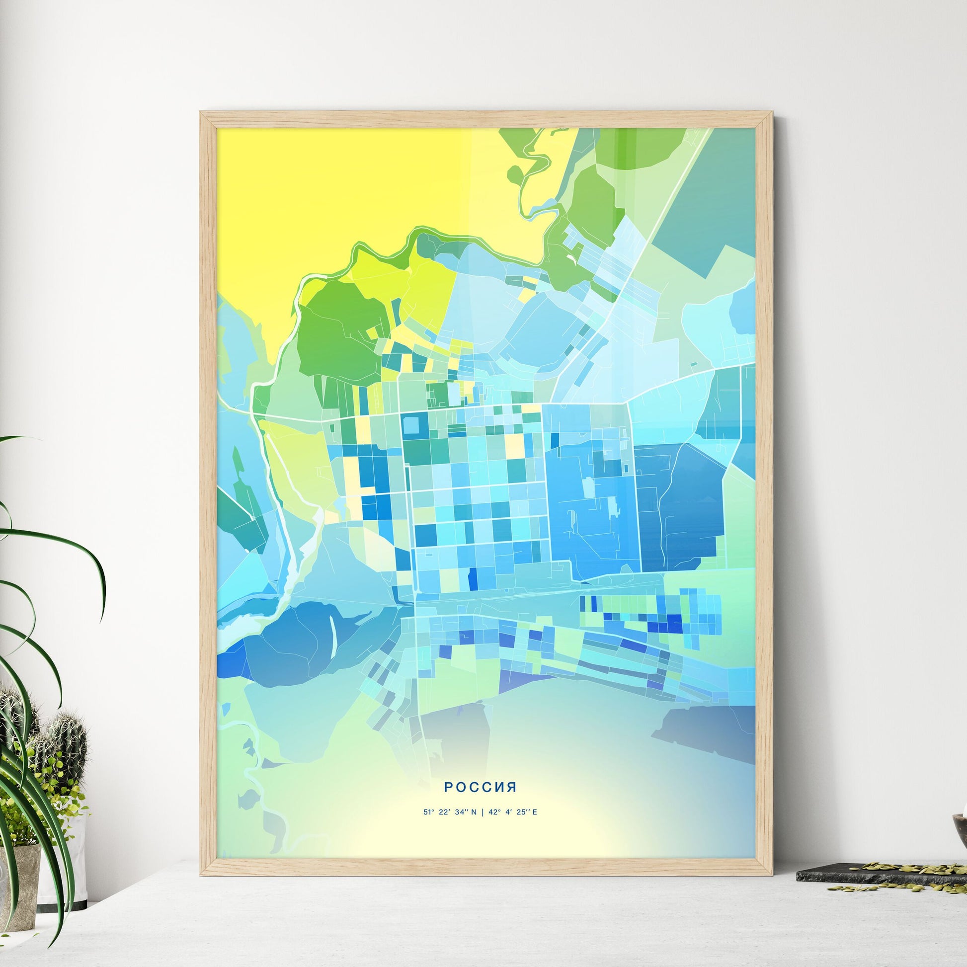 Colorful BORISOGLEBSK RUSSIA Fine Art Map Cool Blue