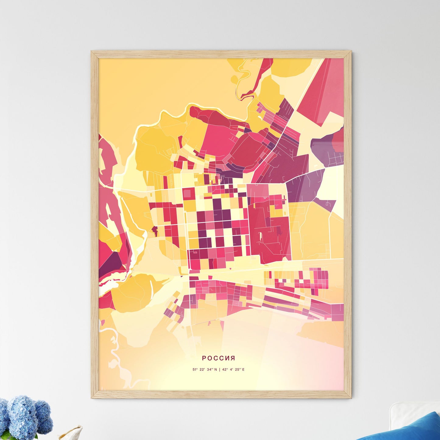 Colorful BORISOGLEBSK RUSSIA Fine Art Map Hot Red