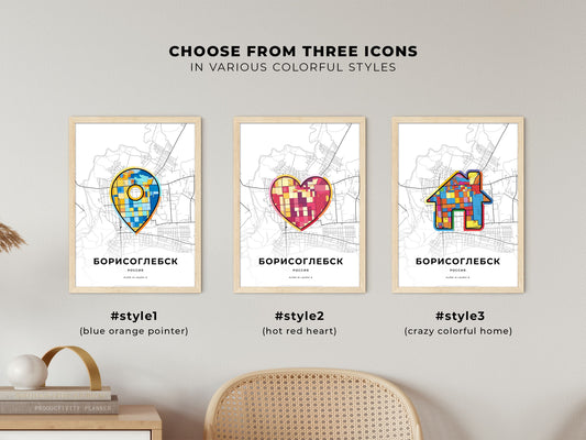 Borisoglebsk Russia maps with colorful icons