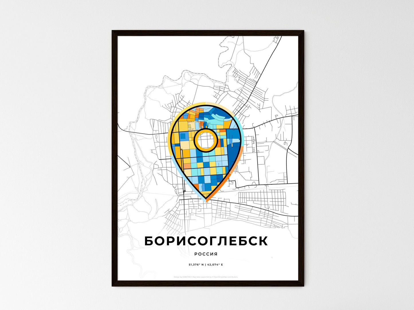 Borisoglebsk Russia wedding art map with pointer icon