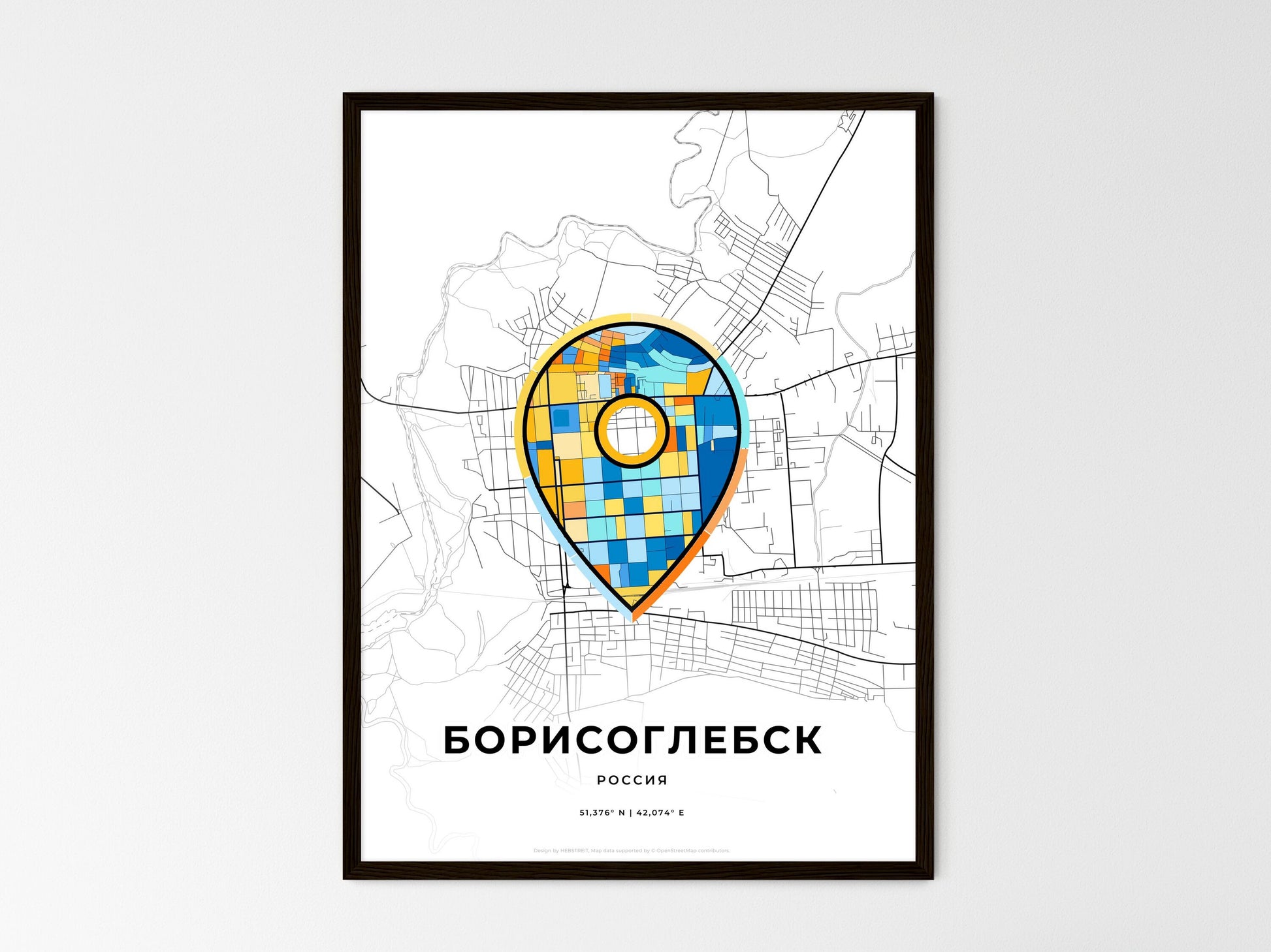 Borisoglebsk Russia wedding art map with pointer icon