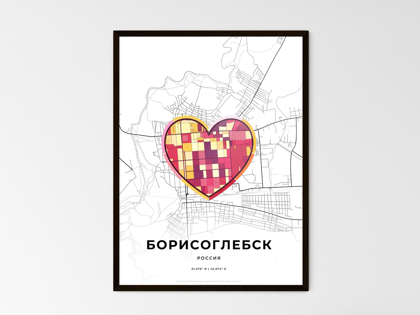 Borisoglebsk Russia wedding art map with heart icon
